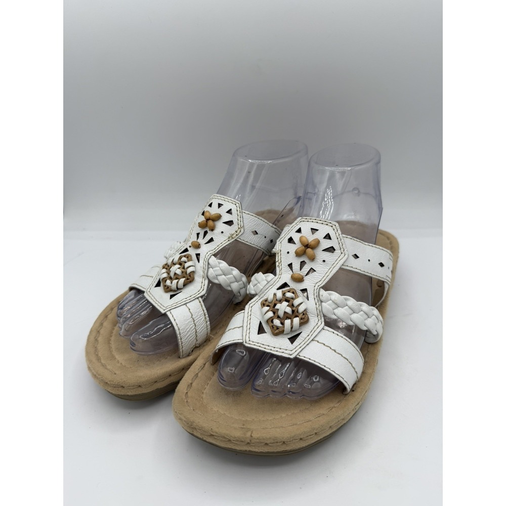 Earth Spirit Portland Women's Strappy Casual Beaded Leather White Sandals Size 7